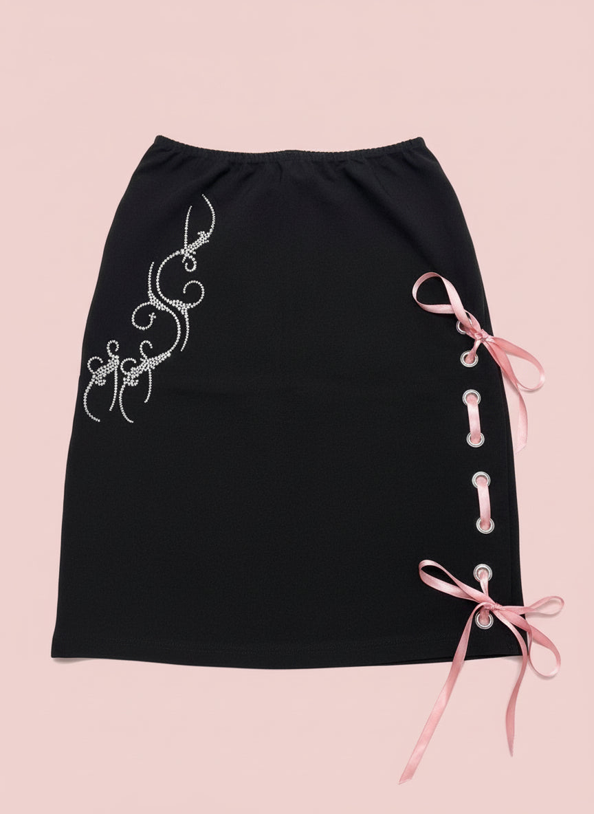 CYBER CHERRY LACE-UP SKIRT