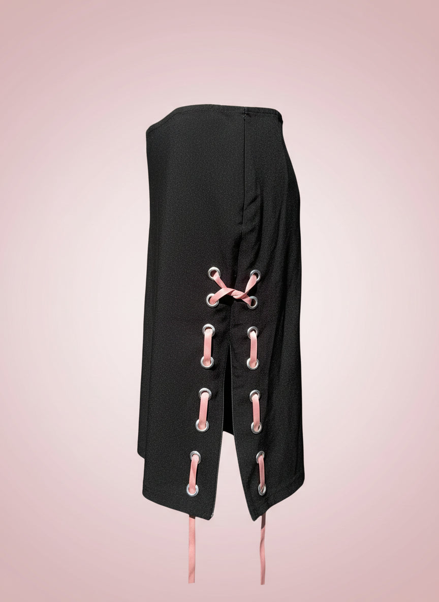 CYBER CHERRY LACE-UP SKIRT